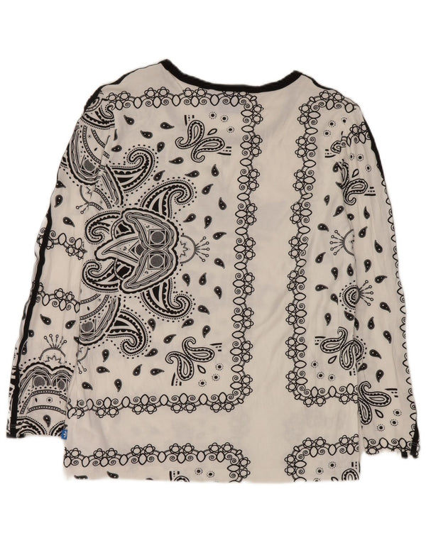 Adidas Top grafico da donna a maniche lunghe UK 16 Large White Paisley Cotton