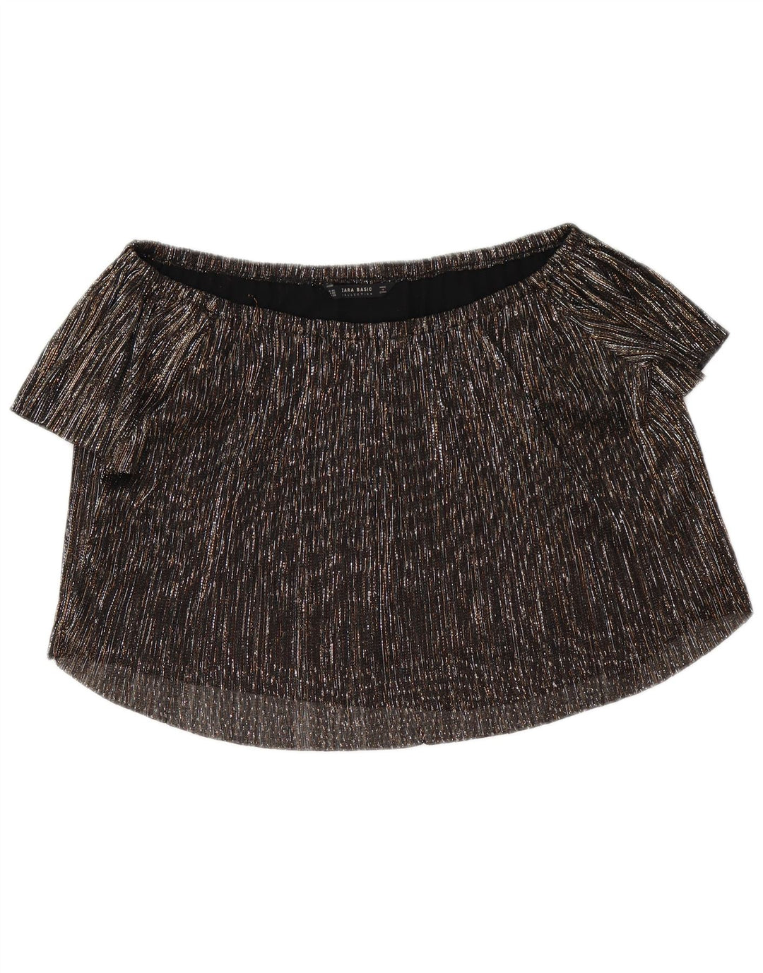 Top Zara da donna oversize corto con spalle scoperte UK 4 XS poliestere chiazzato nero
