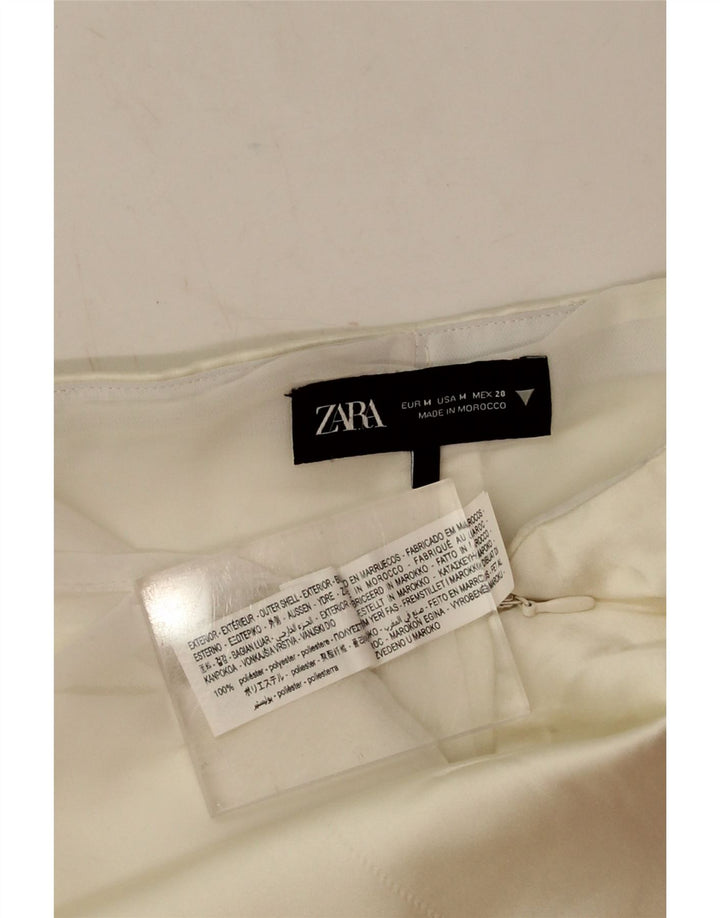 Top corto senza spalline da donna Zara UK 12 Poliestere bianco medio