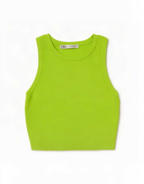 Top corto da donna Zara UK 8 piccolo in viscosa verde