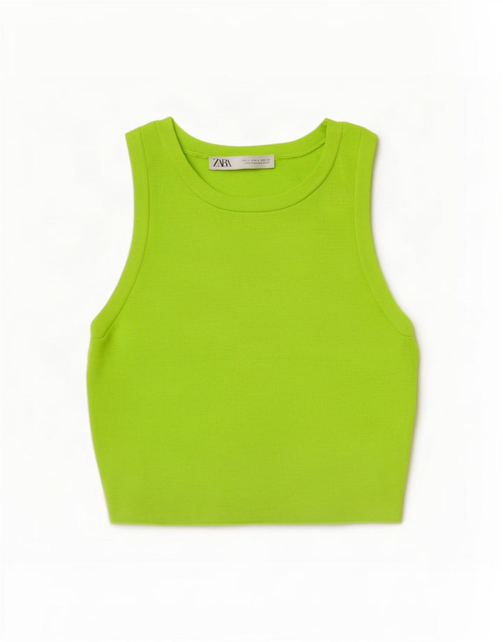 Top corto da donna Zara UK 8 piccolo in viscosa verde
