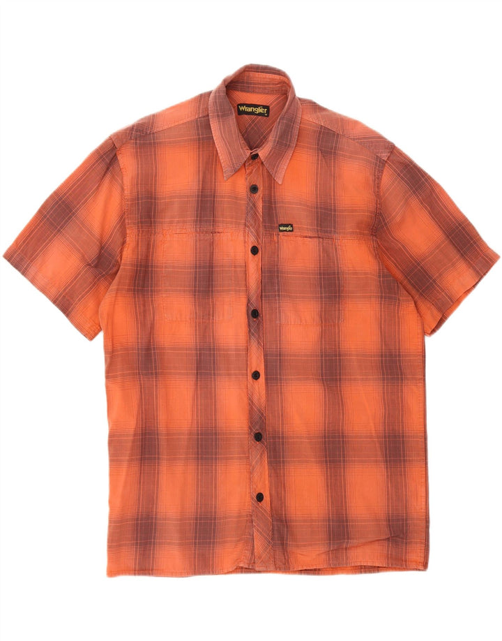 Camicia a maniche corte da uomo Wrangler in cotone scozzese medio arancione