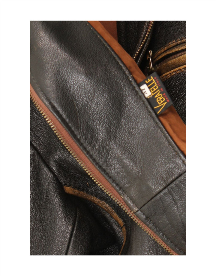 Giacca bomber in pelle vintage da uomo vestibilità ampia UK 38 in pelle nera media