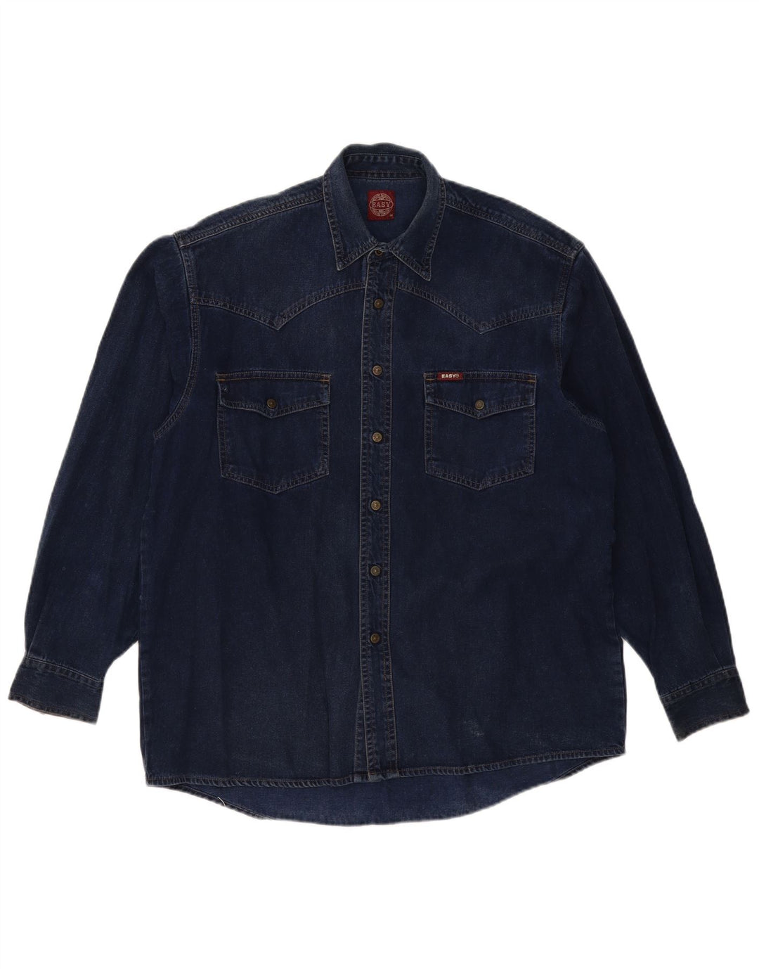 Camicia di jeans da uomo facile in cotone blu navy medio