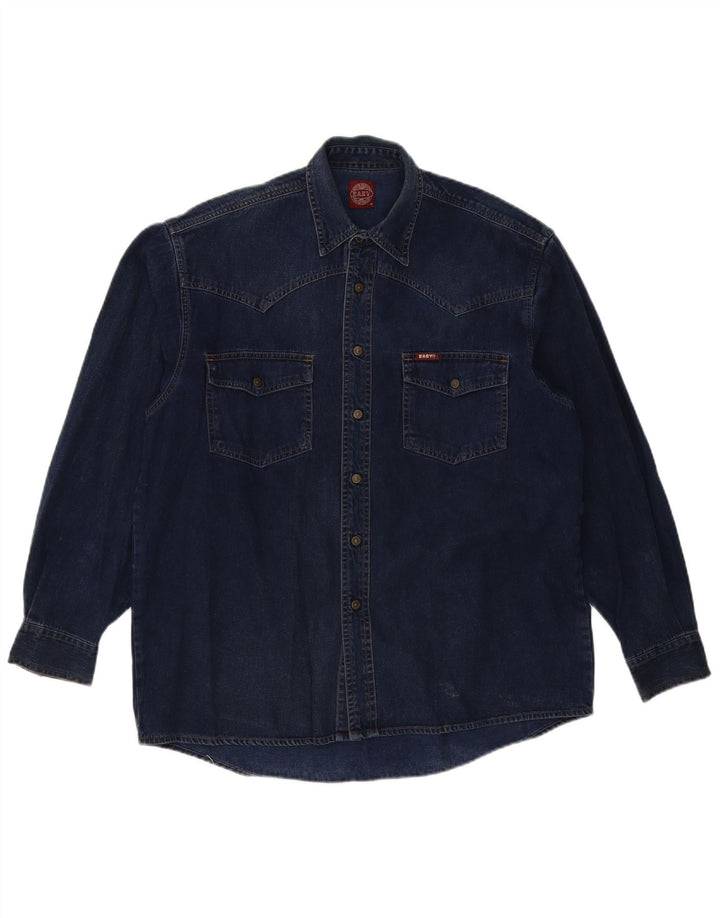 Camicia di jeans da uomo facile in cotone blu navy medio