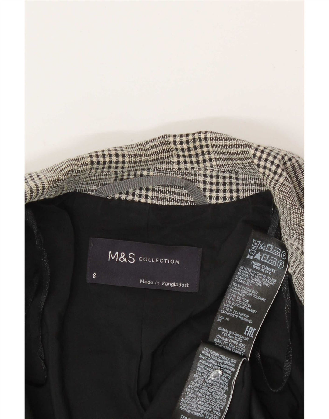 Giacca blazer a 1 bottone Marks & Spencer da donna UK 8 piccolo cotone a quadri grigio