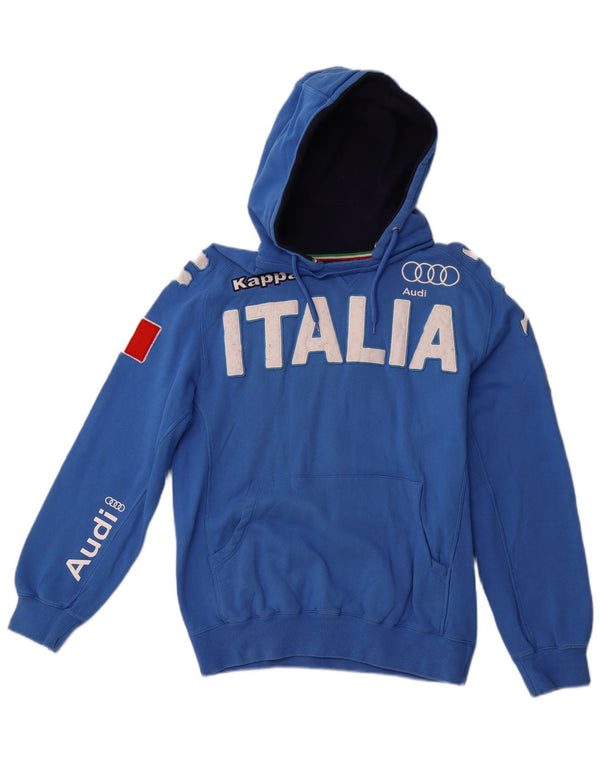 Maglione con cappuccio grafico KAPPA da donna Italia UK 16 grande cotone blu