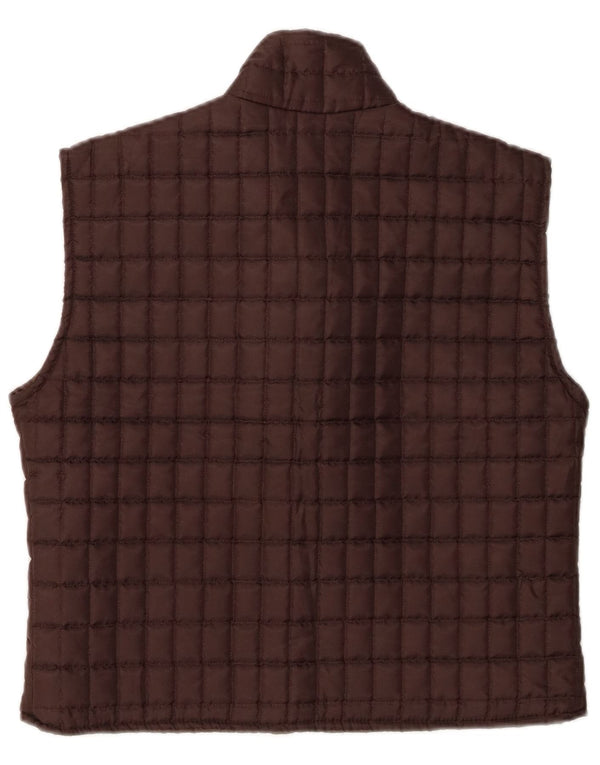 Gilet trapuntato da donna vintage UK 14 poliestere marrone medio