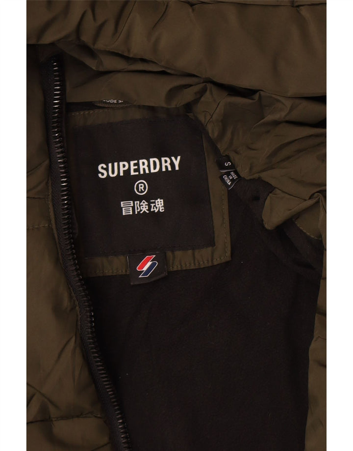 Giacca imbottita con cappuccio da uomo Superdry UK 36 piccola poliestere kaki