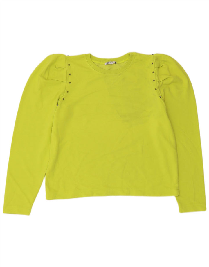 Felpa corta da donna Zara UK 14 cotone verde medio