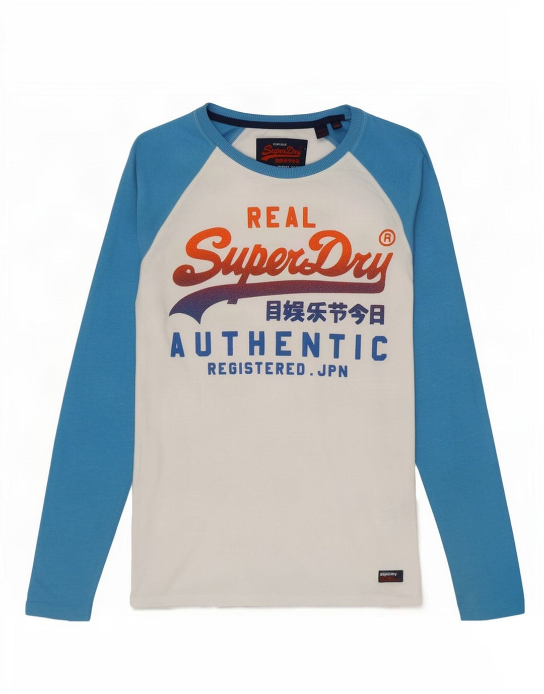 Top grafico da uomo Superdry a maniche lunghe in cotone color block bianco piccolo