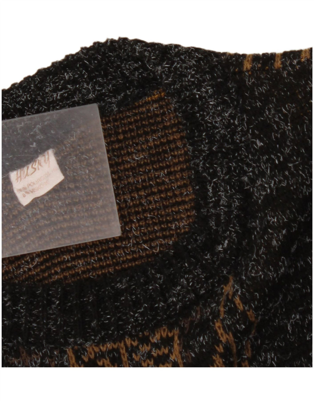 Maglione maglione girocollo con grafica da donna VINTAGE UK 18 XL nero screziato