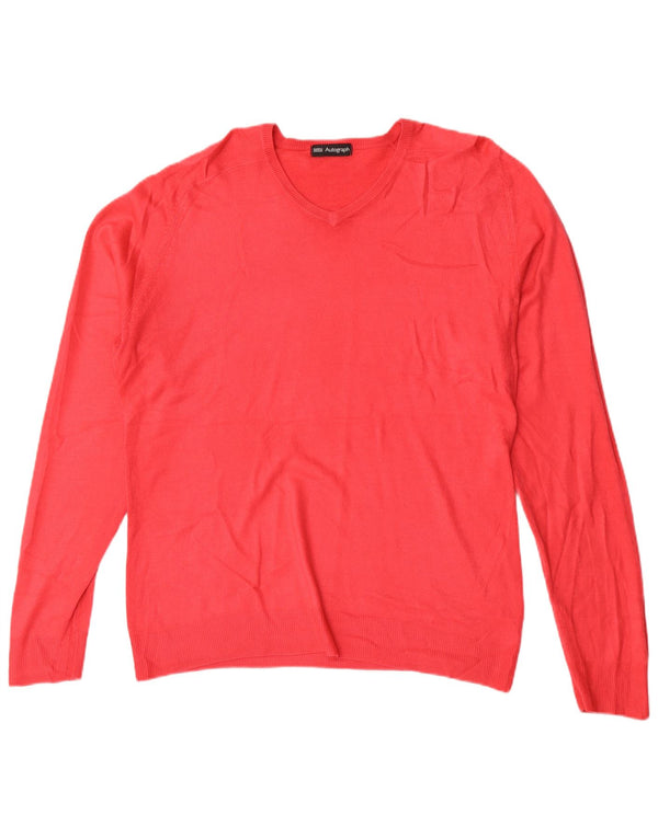 Marks & Spencer Mens Autograph V-Neck Jumper Sweater Large Red Acrylic