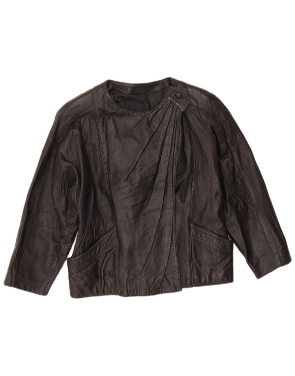 Giacca in pelle vintage da donna UK 10 piccola nera