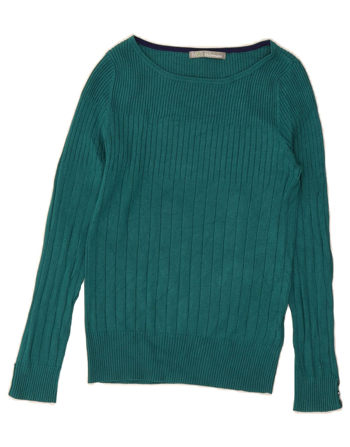 MARKS & SPENCER Womens Boat Neck Jumper Sweater UK 12 Medium Green Viscose Vintage Marks & Spencer and Second-Hand Marks & Spencer from Messina Hembry 