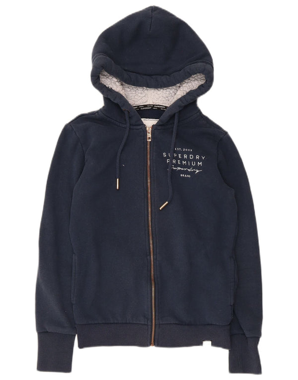 Felpa con cappuccio e zip grafica da donna Superdry UK 8 Small Blu Navy Cotone