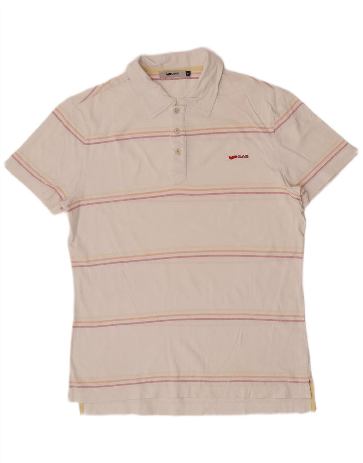 Polo da uomo Gas in cotone a righe medie bianche