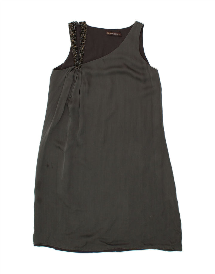 TRUSSARDI Womens Sleeveless Sheath Dress UK 14 Medium Grey Silk Vintage Trussardi and Second-Hand Trussardi from Messina Hembry 