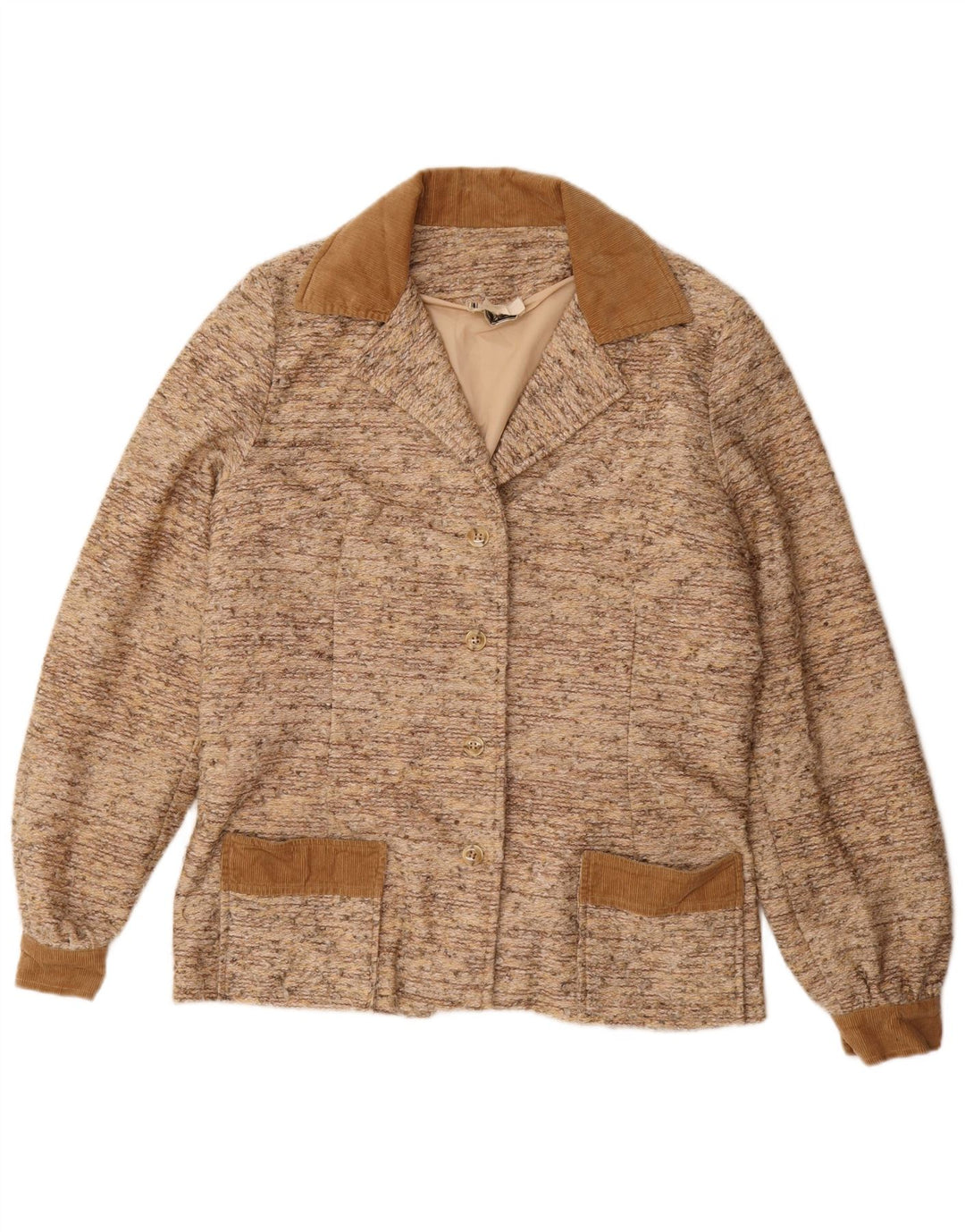 Giacca blazer vintage da donna a 4 bottoni UK 14 grande beige screziato