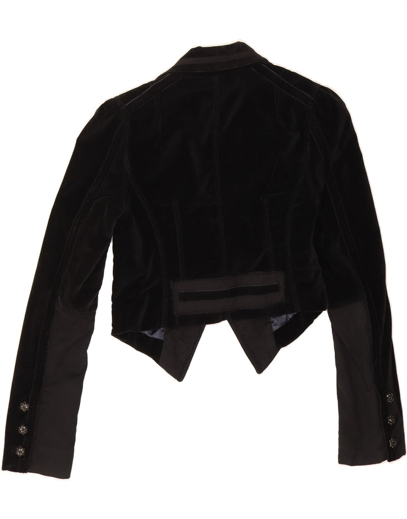 RIVER ISLAND Womens Crop 1 Button Blazer Jacket UK 10 Small  Black Cotton Vintage River Island and Second-Hand River Island from Messina Hembry 