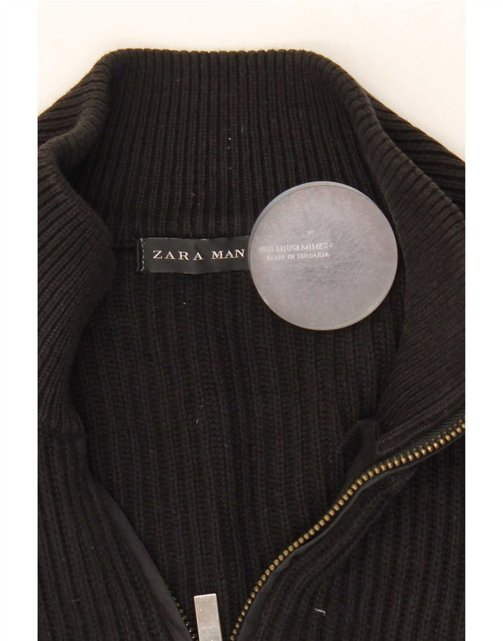 Maglione cardigan da uomo Zara in cotone color block medio nero
