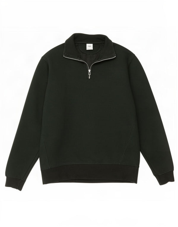 Felpa Zara da uomo con collo con zip, maglione, cotone verde medio