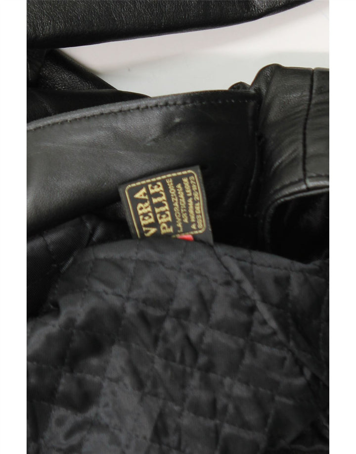 VINTAGE Womens Leather Coat UK 14 Medium Black Leather