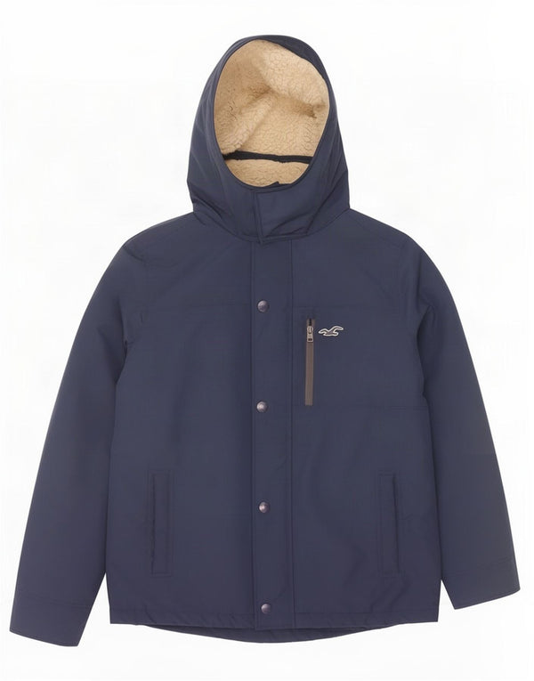 Giacca Sherpa con cappuccio da uomo Hollister UK 40 Large in poliestere blu navy