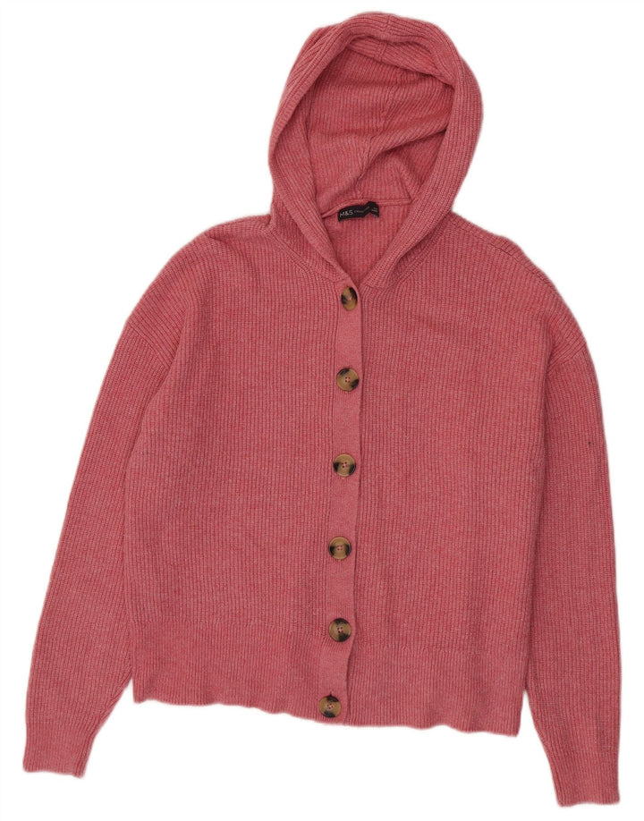 MARKS & SPENCER Maglione cardigan con cappuccio da donna UK 16 Large Rosa Viscosa