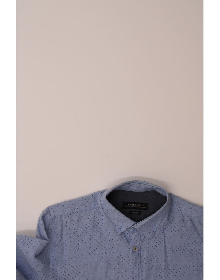 ZARA Mens Slim Fit Shirt Medium Blue Spotted Cotton Vintage Zara and Second-Hand Zara from Messina Hembry 