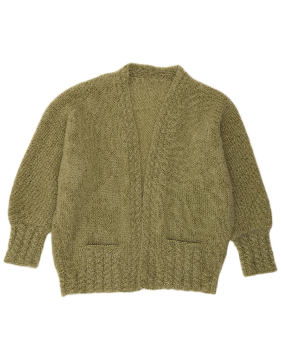 Maglione cardigan aperto da donna VINTAGE UK 20 2XL Verde