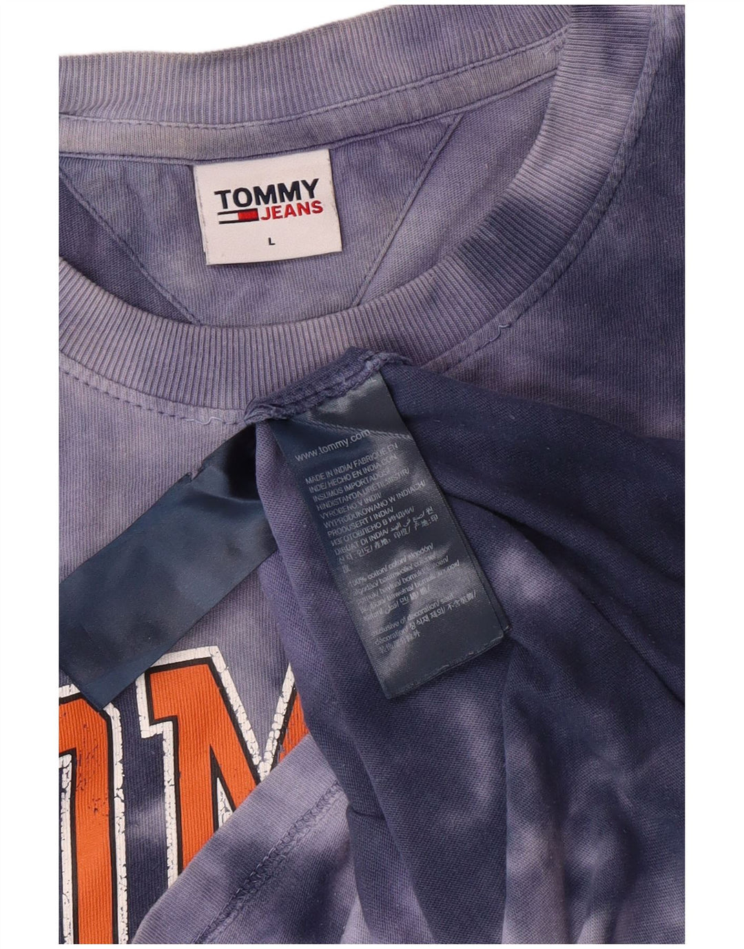 TOMMY HILFIGER T-shirt grafica da uomo Top Large blu in cotone tie-dye