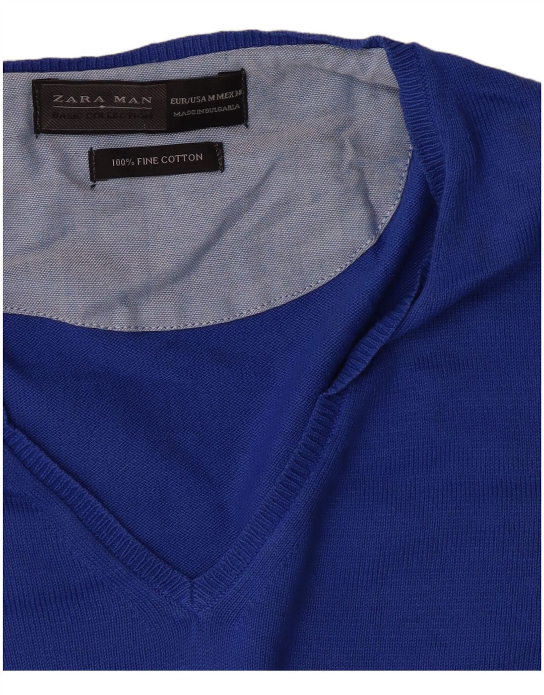 Maglione Zara da uomo con scollo a V in cotone blu medio