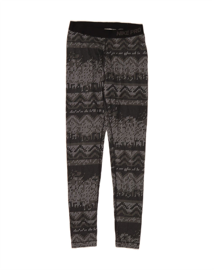 NIKE Womens Dri Fit Graphic Leggings UK 12 Medium Black Check Polyester Vintage Nike and Second-Hand Nike from Messina Hembry 