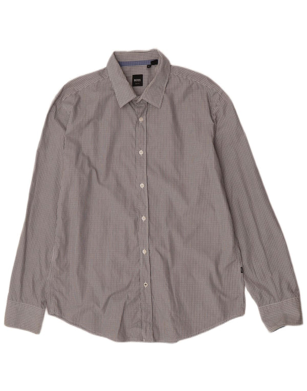 Camicia slim fit da uomo Hugo Boss XL in cotone a righe grigie