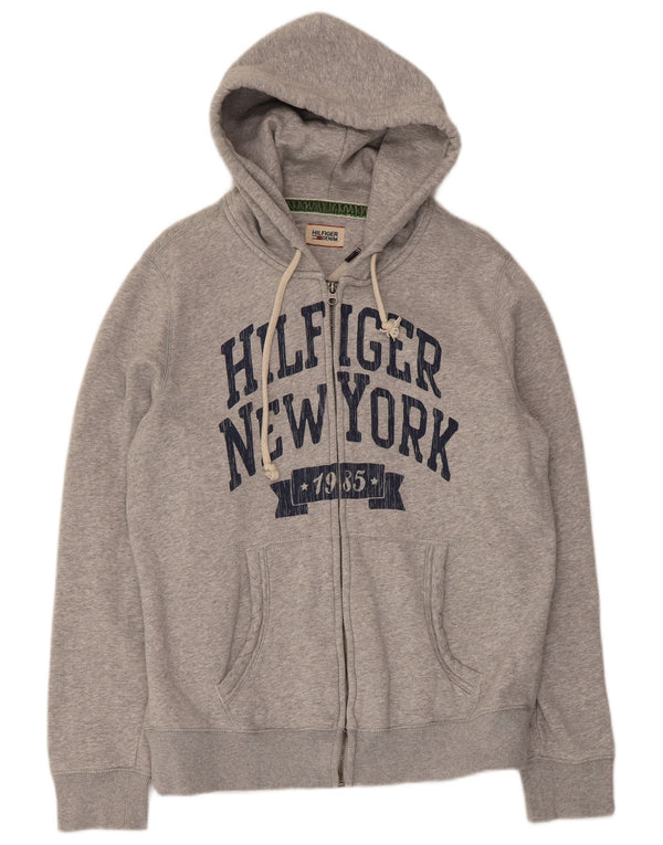 Maglione con cappuccio e zip grafica da donna Tommy Hilfiger UK 18 XL cotone grigio