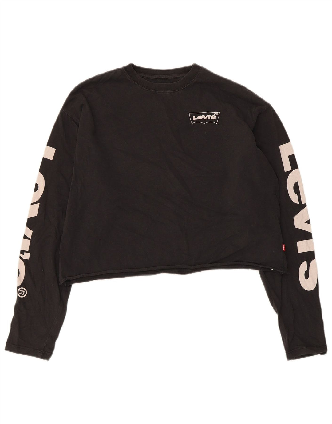 Levi's Donna Top Corto Oversize con Grafica Manica Lunga UK 2 2XS Cotone Nero
