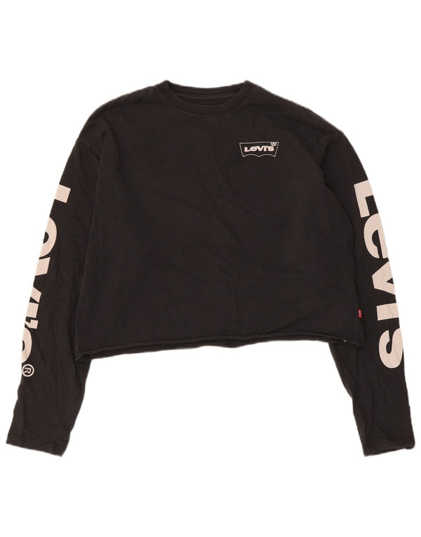 Levi's Donna Top Corto Oversize con Grafica Manica Lunga UK 2 2XS Cotone Nero