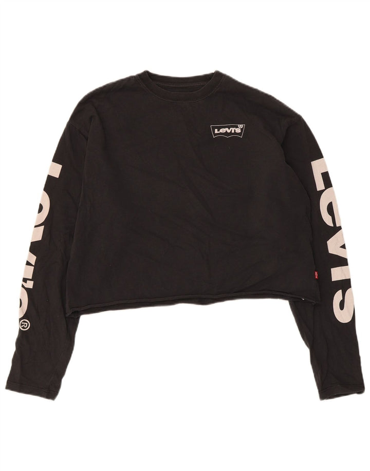 Levi's Donna Top Corto Oversize con Grafica Manica Lunga UK 2 2XS Cotone Nero