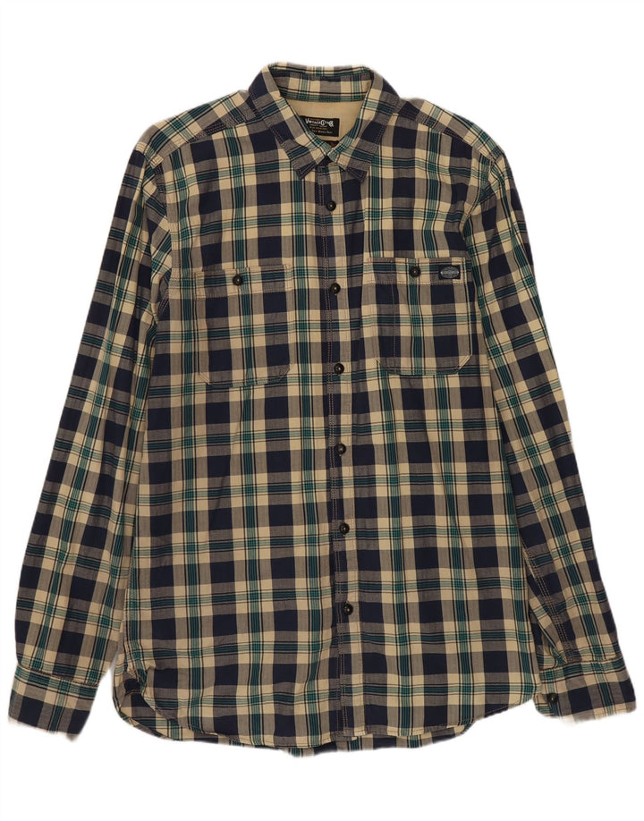JACK & JONES Camicia da uomo in flanella di cotone a quadri blu navy medio
