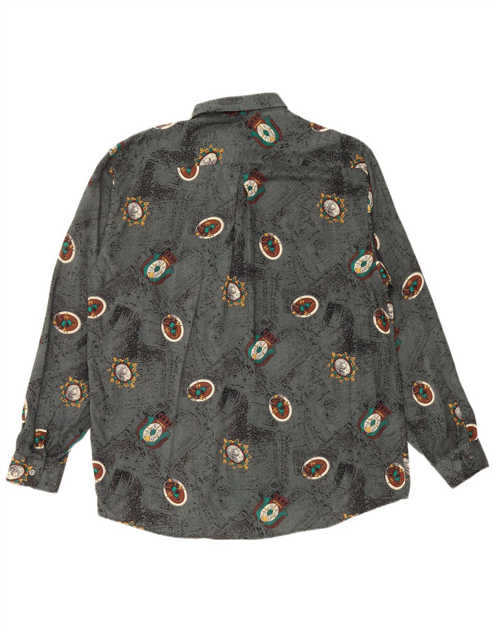 VINTAGE Mens Abstract Pattern Shirt Large Grey Viscose