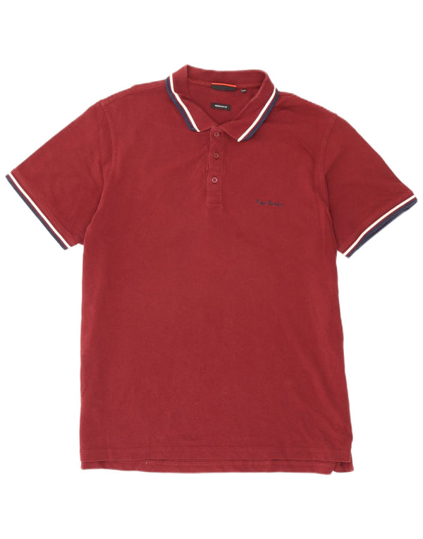 Polo da uomo vestibilità regolare Pierre Cardin 3XL cotone a righe bordeaux