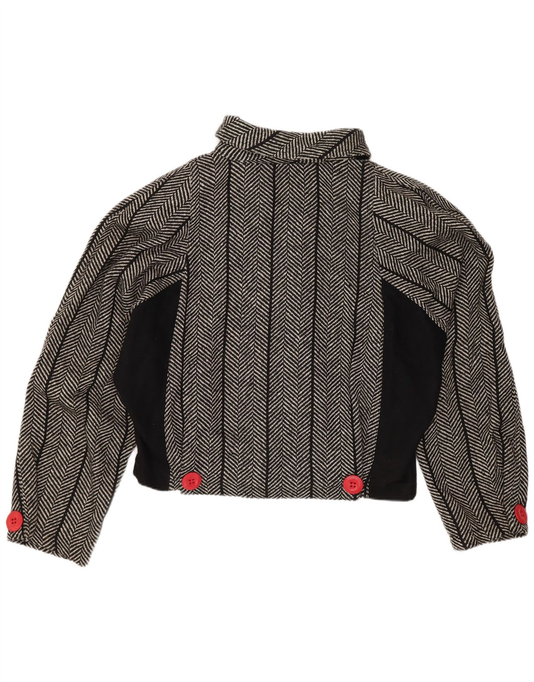 Giacca blazer a pipistrello corta da donna vintage US 1 XS lana a spina di pesce nera