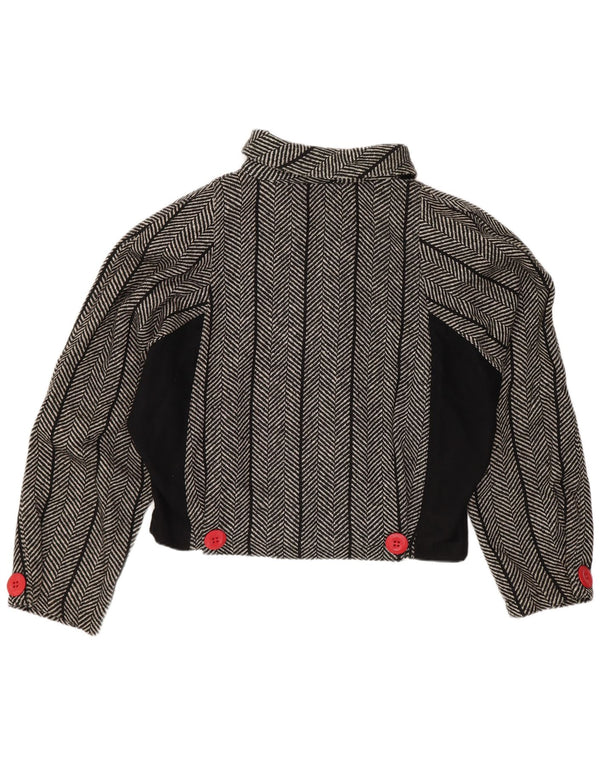 Giacca blazer a pipistrello corta da donna vintage US 1 XS lana a spina di pesce nera