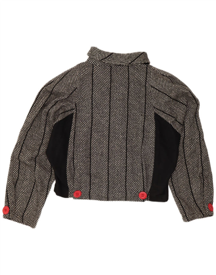 Giacca blazer a pipistrello corta da donna vintage US 1 XS lana a spina di pesce nera