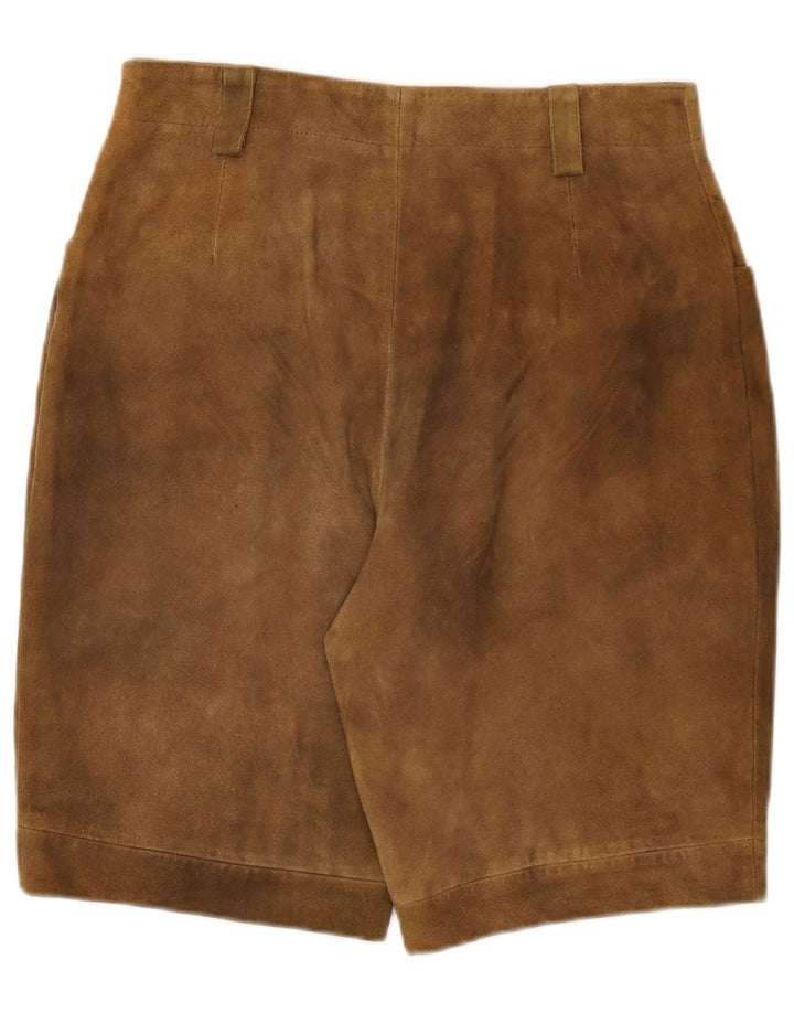 Pantaloncini vintage in pelle scamosciata a vita alta da donna W30 in pelle beige media