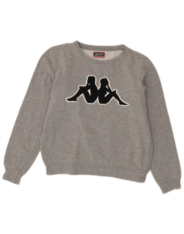 Felpa oversize con grafica Kappa da donna, maglione UK 10, piccolo cotone grigio