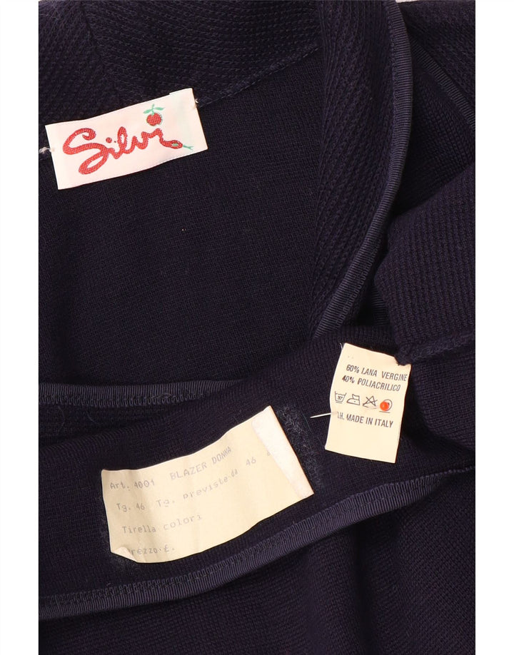 Maglione cardigan da donna vintage IT 46 Large blu navy in poliacrilico