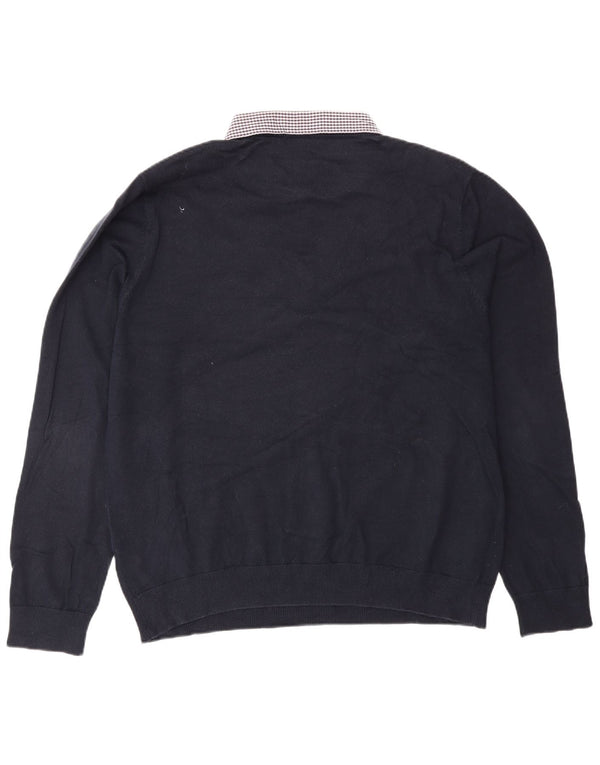 Maglione da uomo Marks & Spencer con collo alto, grande cotone a quadri blu navy