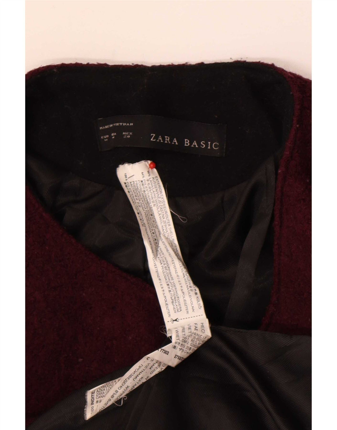Giacca blazer con zip intera da donna Zara UK 12 lana bordeaux media